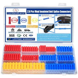 lot 14396 image: 220 Pcs Butt Splice Connectors Kit 22-10 AWG Electrical Crimp Terminal Connector Kits Assorted Butt Splice Crimp Connectors Wiring Straight Crimps Terminals for 22,20,18,16,14,12,10 Gauge Wires