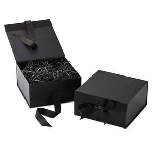 lot 14398 image: Hallmark Medium Gift Boxes with Bow and Shredded Paper Fill, Pack of 2 (Black 8 inch Box) for Weddings, Graduations, Birthdays, Fathers Day, Groomsmen Gifts, All Occasion