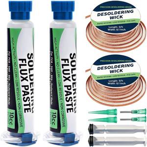 lot 14399 image: Solder Flux Paste & Desoldering Wick No Clean Rosin Handy Flux Syringe  Solder Wick Braid Circuit Board Electrical Repair Soldering Accessories Kit, Electronics Soldering Supplies & Desoldering Tool