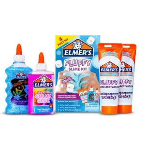 lot 14416 image: Elmer��s Fluffy Slime Kit, Includes Translucent Color Glue, Glitter Glue, Fluffy Slime Activator, 4 Count - Perfect for Birthday Parties, Summer Fun, Creative Kids Activity