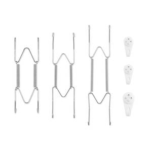 lot 14436 image: Bilillo 18-Piece Stainless Steel Plate Hangers - Heavy Duty 6810 Inch Invisible Wall Plate Holders with 18 Wall Hooks & 72 Rubber Tip Protectors for 6-11 Inch Decorative Plates (Silver)