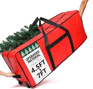 lot 14451 image: HOMEST Christmas Tree Storage Bag, Fits for 4.5-7 ft Xmas Artificials, Zippered Bag with Reinforced Carrying Handles and Wheels, Red (Bag Only)