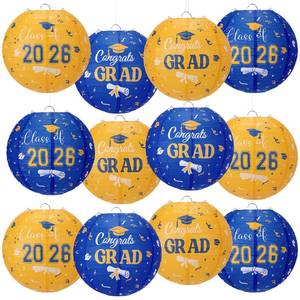 lot 14458 image: Huquary 12 Pcs Blue Gold Graduation Paper Lanterns Party Decorations Class of 2026 Round Lanterns 10 Inch Hanging Paper Decors for Grad Indoor Outdoor Party Supplies