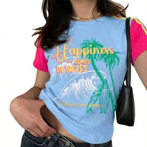 lot 14464 image: Hawaiian Shirts for Women Crop Tops Summer Hawaiian Beach Graphic Tees Hawaii Tropical Short Sleeve Tops Blue Medium