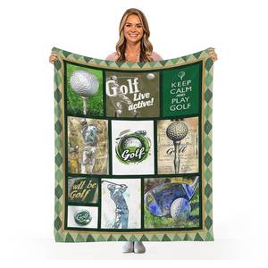 lot 14466 image: Ooeiiiy Soft Warm Flannel Golf Throw Blanket - Lightweight Office Accessory, Themed Gift for Men, Women - Green, 50x40 in