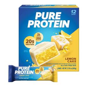 lot 14474 image: Pure Protein 20g Protein Bar - Lemon Cake - 12ct Non-GMO, Chewy Snack with Milk Protein, Ready to Eat, 20g Protein per Bar