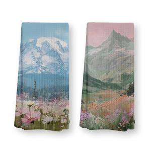 lot 14479 image: TopXmai Spring Floral Mountain Kitchen Towels Set of 2, Vintage Wildflower Landscape Dish Tea Towels for Kitchen Decor, Country Spring Botanical Hand Towel for Bathroom Decor, 16x24 Inch