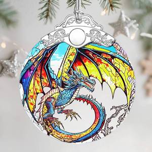 lot 14483 image: Stained Glass Ornament, Christmas Ornament, Hanging Ornaments for Home Decor & Christmas Tree Ornaments �� Exquisite Holiday Decor, Xmas Gifts & Holiday Present - Dragon 3 Pack