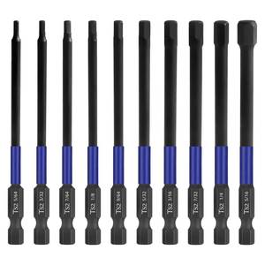 lot 14488 image: HPHOPE Impact Hex Head Allen Wrench Drill Bit Set 10 Pcs - SAE, TS2 Steel Hex Bits Set, 14 Hex Shank with Magnetism, 100mm Long with Storage Box.