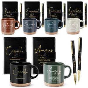 lot 17332 image: Potchen 18 Pcs Christian Fathers Day Church Gift 13oz Bible Verse Ceramic Coffee Mugs with Leather Journal Pen Inspirational Religious Gift for Male Teacher Nurse Pastor (Bible,Retro Black)