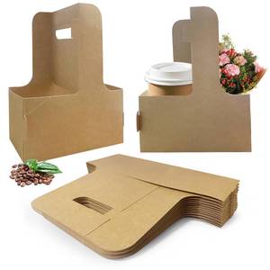 lot 17334 image: 50 Pcs Coffee Drink Carrier with Handle(2 Cups or 4 Cups),Assemblable Drink Holder with Handle,Disposable Cup Holders for Drinks, Great for All Your Drink and Food Delivery,Coffee Carrier