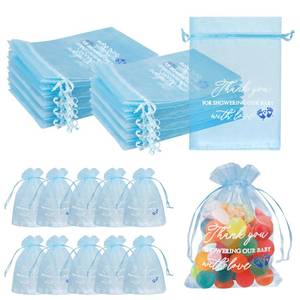 lot 18304 image: Jspupifip 100 Pcs Baby Thank You Gift Bags, 4x6 Inch Blue Boy Favor Bags, Sheer Organza, Bulk for Guests, Gender Reveal Party Favors