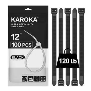 lot 18306 image: Zip Ties 12 inch Heavy Duty Zip Ties with 120 Pounds Tensile Strength, Black Cable Ties, 100 Pieces,by Karoka