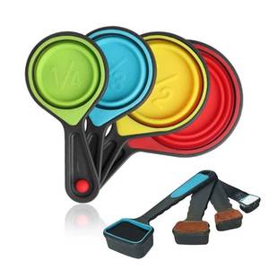 lot 18308 image: SOLIFEGOBLE Collapsible Measuring Cups and Spoons, Portable Measuring Cup��Food Grade Silicone for Liquid & Dry Measuring, 8 Piece Kitchen Measuring Tool