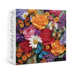lot 18317 image: Colorful Flower Butterfly Puzzles for Adults 1000 Pieces Nature, Beautiful Art Spring Floral Jigsaw Puzzles, Pretty Rose Daisy Puzzle