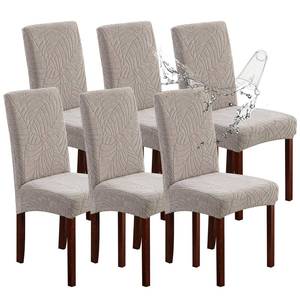 lot 18318 image: Genina Waterproof Chair Covers for Dining Room 6 Pack, Stretch Jacquard Dining Chair Cover Removable Washable Chair Protectors Cover for Kitchen, Home (Leaves-Warm Gray, 6 PCS)