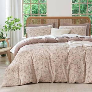 lot 19801 image: TISPLR Queen Size Comforter Set Floral Soft 3 Pieces Chic Crinkle Gauze Fabric Garden Style Vintage Floral Print Botanical Comforter for All Seasons Luxury Warmth Comfy Breathable with 2 Pillowcases