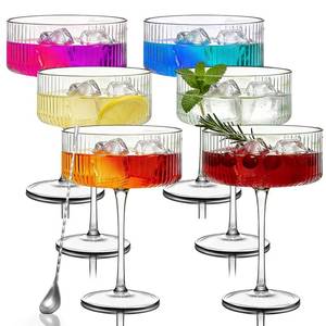 lot 19807 image: Gockeoz Ribbed Coupe Glasses Set of 6 for Home Bar with Stirring Spoon, Vintage Martini Coupe Glasses, 8.8 oz Cocktail Coupe Glasses for Entertaining, Desserts & Champagne, Dishwasher Safe (6Pcs)