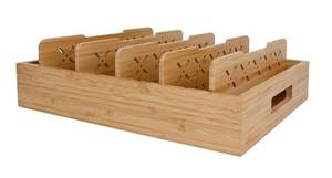 lot 19809 image: Volenx Natural Bamboo Storage Tray with 5 Custom Dividers, Deep Drawer Organizer for Kitchen, Small Cabinets, Home Office & Living Room