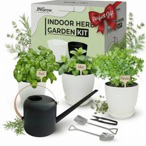 lot 19812 image: JNGROW Indoor Garden Kit - Plant Pots with Drainage, Watering Can & Tools - Ideal Windowsill Planter Set - Modern Home & Kitchen Decor Gift - White