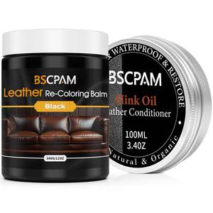 lot 19817 image: BSCPAM 12oz Leather Recoloring Balm & 3.4oz Mink Oil Leather Conditioner kit,Black Leather Color Repair Kits for Couches, Leather Couch Paint Scratch Repair for Furniture Car Sofa Shoes Leather Dye