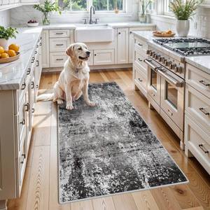 lot 19821 image: 3x5 Washable Entryway Rug �� Non-Slip Rubber Backed Small Area Rug for Kitchen, Bedroom, Living Room, Office �� Soft Low-Pile Thin Modern Abstract Neutral Throw Rug ��Black Grey,3x5��