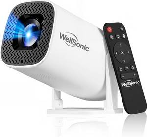 lot 19833 image: WellSonic Mini Projector with Wifi and Bluetooth, Build-in Android 14, Portable Projector Outdoor&Ceiling Use, Auto Keystonet&270°Rotatable, 200 Ansi, 4k Home Thearter Movie Projector for HDMI USB