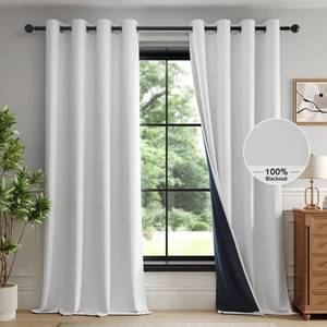 lot 19837 image: FMFUNCTEX 100% White Blackout Curtains for Bedroom, White Weave Textured Curtains 63 Inch Length Thermal Insulated Curtain for Living Room, Black Out Drapery Grommet Room Darkening 2 Panels