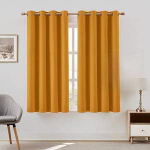 lot 19838 image: HOMEIDEAS 100% Mustard Yellow Linen Blackout Curtains for Bedroom, 52 x 63 Inch Length 2 Panels Faux Linen Thermal Insulated Black Out Grommet Window Drapes for Living Room