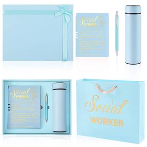 lot 19843 image: Eaasty 5 Pcs Social Worker Appreciation Gifts 18 oz Tumbler Journal Ballpoint Pens Gift Boxes Bag Thank You Gifts for Women Coworker Bsw MSW DSW Lcsw Volunteer Office Supplies(Blue)