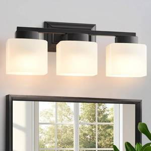 lot 19845 image: EJIAXIN 3-Light Bathroom Light Fixtures - Black Bathroom Vanity Lights with Frosted Glass Shade Modern Bathroom Lighting Fixtures Over Mirror - Wall Sconce Lamps for Bedroom,Living Room,Hallway