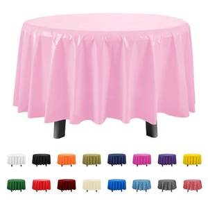 lot 20324 image: Eleclassi Pink 12 Pack Premium Round Disposable Plastic Tablecloth - 84 Inch Round Plastic Table Cloth Disposable Tablecloth for Parties
