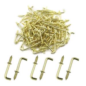 lot 20325 image: PHITUODA 150Pcs 12 Inch Brass Plated L Hooks, Right Angle Mini Metal Screw-in Hooks, Shoulder Hook Screw Self-Tapping Screw Hooks for Hanging (Open Box, May Be Missing Pieces)