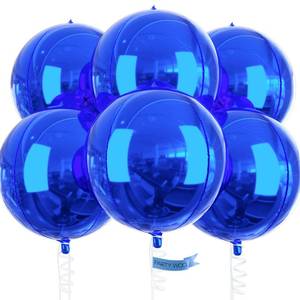 lot 20341 image: PartyWoo Royal Blue Foil Balloons 6pcs 22 Inch Large Round Foil Big Giant 4D Jumbo Inflatable Mirror Ball Mylar Balloons for Graduation Men Birthday Retirement Baseball Gaming Party Decorations