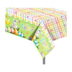 lot 20370 image: CC HOME 1 Pack Easter Party Plastic Tablecloth Easter Eggs and Bunny 54 x 87 Inch Long Rectangular Table Cover for Buffet, Birthday Party Holiday Dinner, Picnic or Tablecloth for Kitchen Event Use