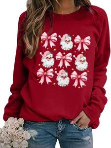 lot 20372 image: LUKYCILD Santa Sweatshirt Women Tree Shirt Pink Bow Coquette Outfit Winter Long Sleeve Shirt, Size Medium