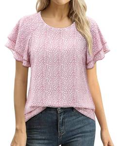 lot 20375 image: siliteelon Summer Tops for Women Print Flutter Sleeve Round Neck Blouses Dressy Casual Shirt Beach Trendy 2026 (Small)