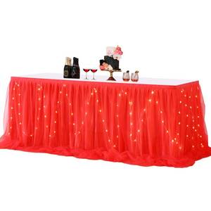 lot 20390 image: PARTISKY Red Tulle Tutu Table Skirt for Rectangle Tables or Round Table,Led Light String Table Cloth for Boys Girls Baby Shower Party DessertCake Tables