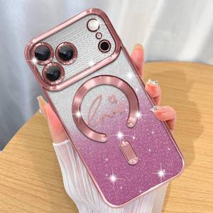 lot 20395 image: ZIYE Magnetic Case Designed for iPhone 17 Pro Glitter Case Luxury Plating Love Heart Compatible with MagSafe Clear Case with Camera Protection Shockproof Cover Made for Women Girls-Pink