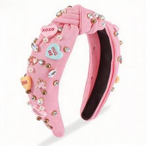 lot 20401 image: TODDER Valentines Day Headband, XOXO Knot Pink Heart Pearls Rhinestone Headband for Women and Girls Valentines Hair Accessories Outfit Gifts