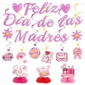 lot 20405 image: Feliz Dia De Las Madres Decorations, Feliz Dia De Las Madres Banner Hanging Swirls Table Decorations Honeycomb Centerpieces for Spanish Mothers Day Party Supplies, Happy Mexican Mothers Day Gifts
