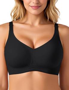 lot 20423 image: PQK Full Coverage Wireless Bra for Large Bust Ultra Comfortable No Underwire Plus Size Bra, Anti-Spill Seamless Bralette for Women (Size XXXXL Black)