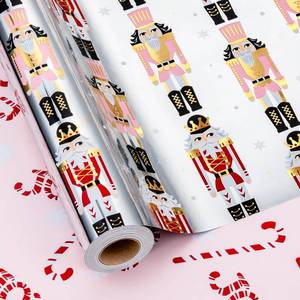 lot 20428 image: MAYPLUSS Pink Nutcracker Wrapping Paper Roll, Reversible Christmas Wrapping Paper, Metallic Foil Elegant Vintage Nutcracker Gift Wrap wCandy Cane for Present Packaging (Mini Roll, 17 Inch X 33 Feet)