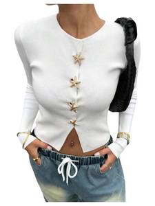 lot 20432 image: MakeMeChic Womens Spring Lightweight Cardigan Metal Starfish Button Down Long Sleeve Knit Tops White Medium