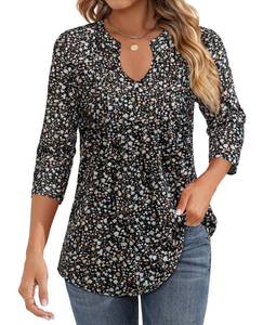lot 20433 image: Uhiger Womens 34 Sleeve Tops and Blouses for Work Professional Cute Tops for Women Dressy Casual Elegant Evening Blouse V Neck Flowy Spring Outfits Business Office Attire Black White Floral XL