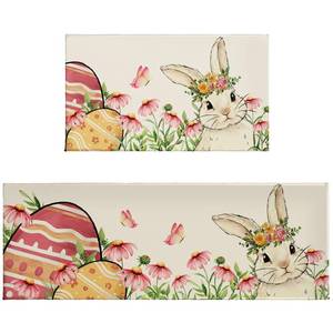lot 20438 image: Aytipun Easter Kitchen Mats for Floor Set of 2 Spring Pink Floral Cute Bunny Eggs Holiday Kitchen Rugs Non Slip Washable Absorbent Kitchen Runner Rugs Decor,17x30 and 17x47 Inch