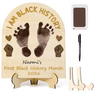 lot 20445 image: R HORSE 3D Babys First Black History Month Footprint or Handprint Art Sign Craft, I am Black History DIY Wooden Hanging Decoration, Newborn Keepsake Gift for Unisex Baby Photo Prop Nursery Decor