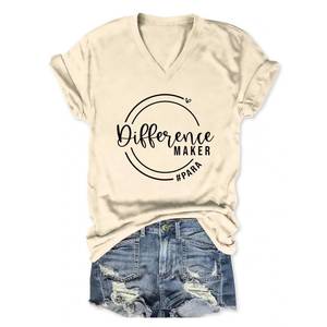 lot 20448 image: Special Education Teacher Shirt Paraprofessional Shirts for Womens Difference Maker para Teacher V Neck Tee Tops Beige S