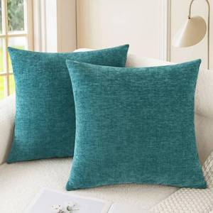 lot 20457 image: CaliTime Throw Pillow Covers Decorative 18 X 18 Inches Pack of 2 Cozy Chenille Cushion Cases for Couch Sofa Bed Living Room Home Teal
