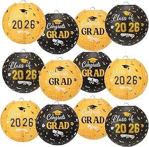 lot 1867 image: Huquary 12 Pcs Graduation Paper Lanterns Black and Gold